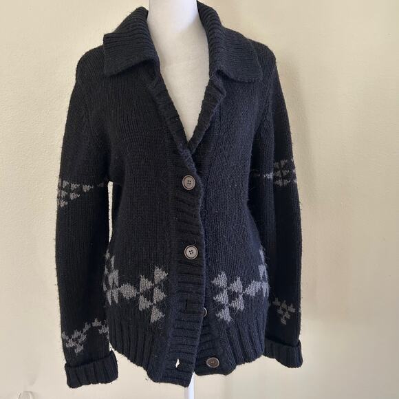 291 Venice Cardigan Sweater Wool Alpaca Button Down Black SZ3L Elbow Patch - Picture 1 of 11